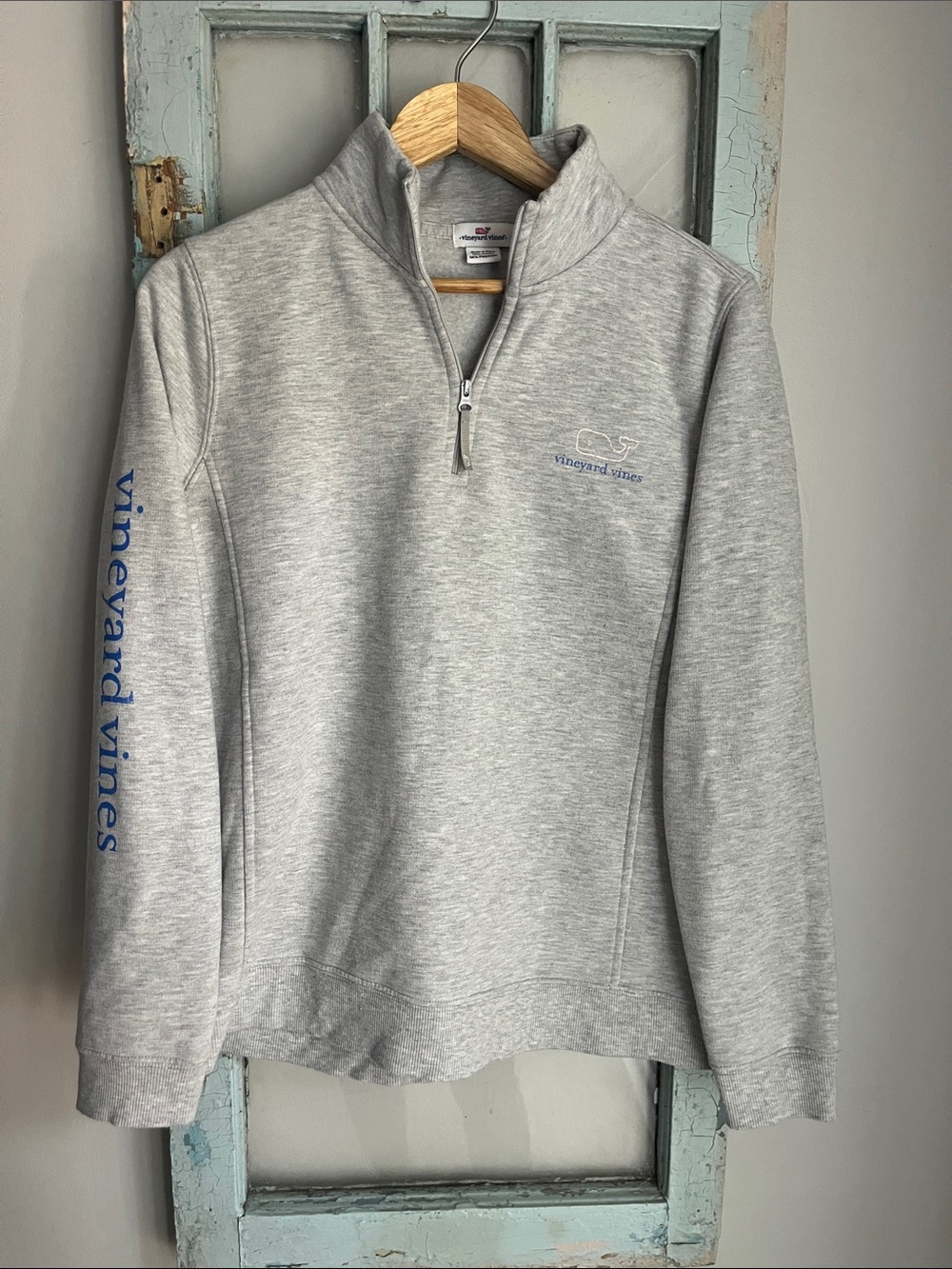 Vineyard Vines Light Gray Quarter-Zip Pullover with Blue Logo